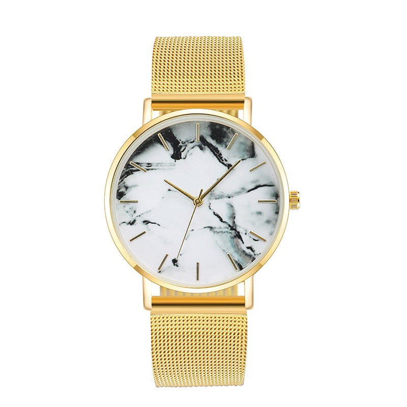Fashion Rose Gold Mesh Band Creative Marble Female Wristwatch Luxury Women Quartz Watches